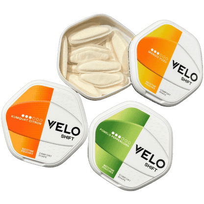 VELO Shift Mango Yuzu, VELO Shift Pomelo Peppercorn, VELO Shift Kumquat Citron