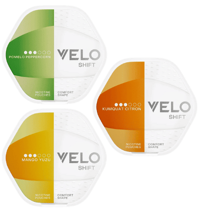VELO Shift Mango Yuzu, VELO Shift Pomelo Peppercorn, VELO Shift Kumquat Citron