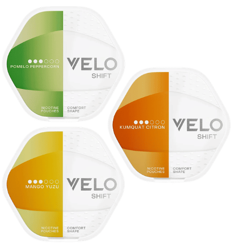 VELO Shift Mango Yuzu, VELO Shift Pomelo Peppercorn, VELO Shift Kumquat Citron